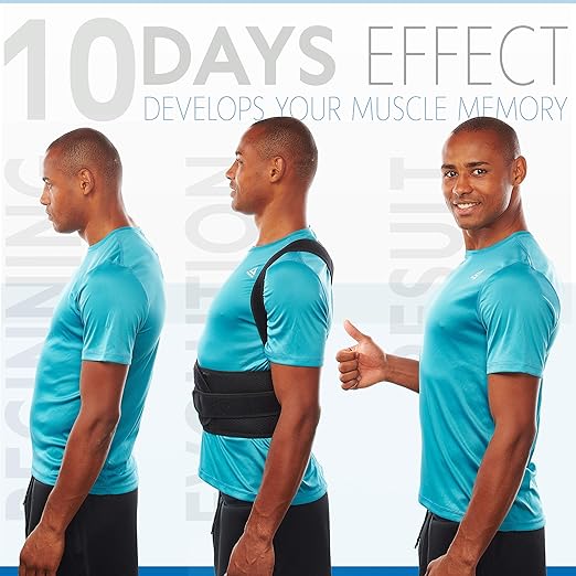 Side view of ergonomic back brace showing full spine alignment and lumbar support