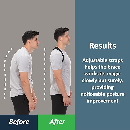 Side view of breathable posture corrector showing ergonomic fit and mid-spine alignment