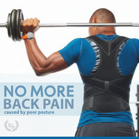 Side view of ergonomic posture corrector worn over shoulders