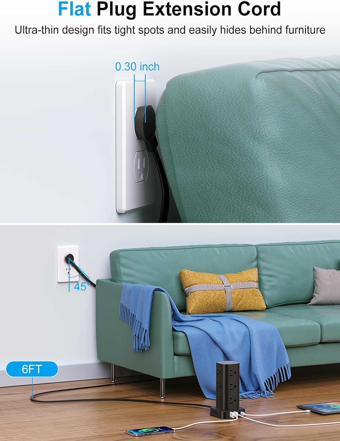 Vertical power strip for home and office desk