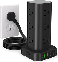 Power Strip Tower 12 AC Outlets USB Ports Front View