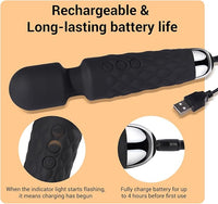 Power wand massager in use for relieving muscle aches and promoting relaxation with adjustable speeds