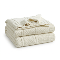 Premium ivory chenille throw blanket with soft moss stitch knit design