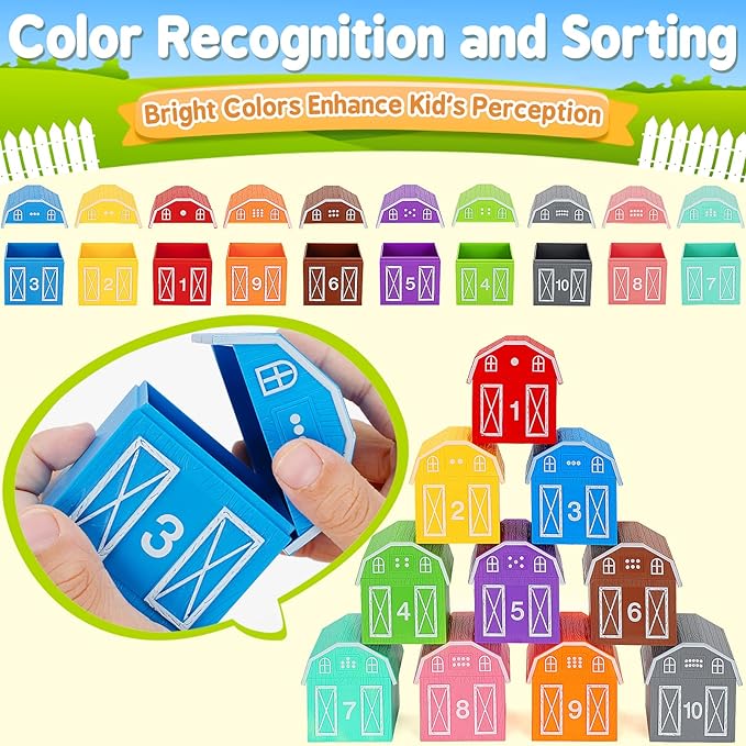Preschool Learning Toy Set with Farm Animals for Counting and Matching Activities