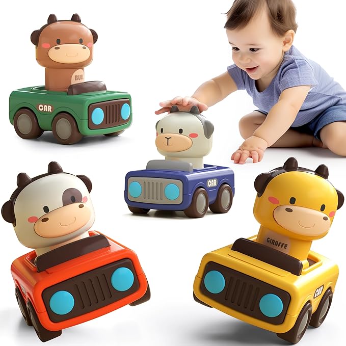 Press and go car toy set for toddlers baby friction toy