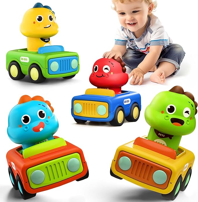 press and go animal dino car toy set for babies and toddlers