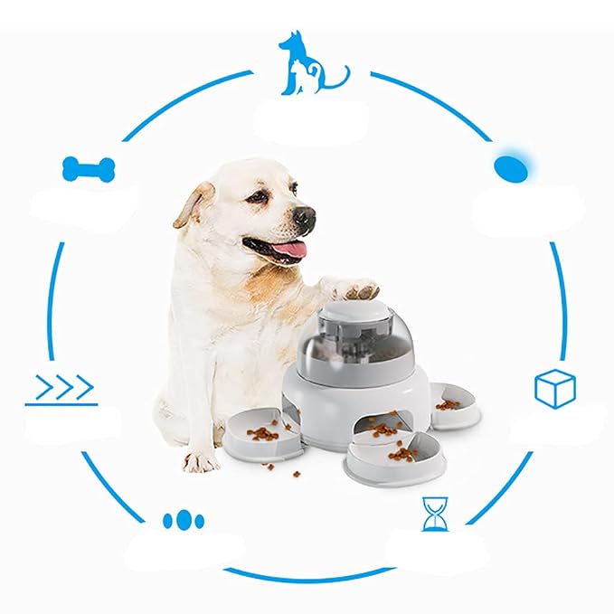 Press-to-release dog feeder for interactive treat dispensing