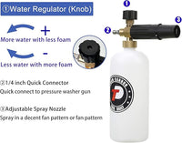 Foam cannon bottle with quick connector for pressure washer