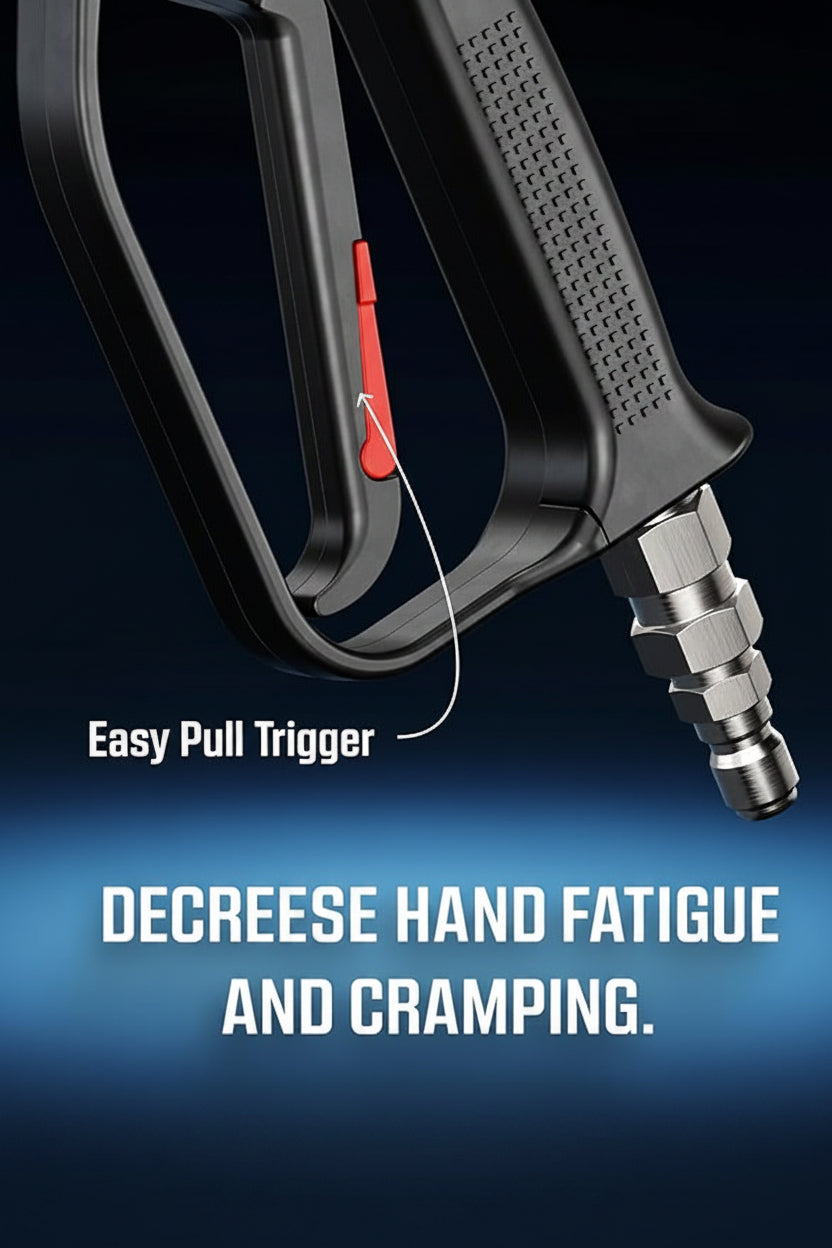 Side view showing swivel plug and ergonomic handle