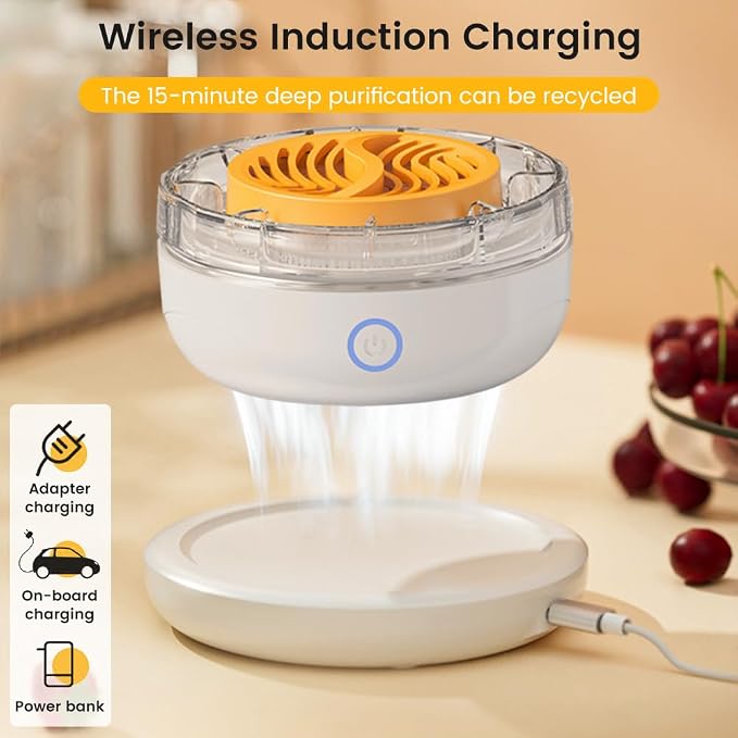 Produce washing device placed inside a water-filled container