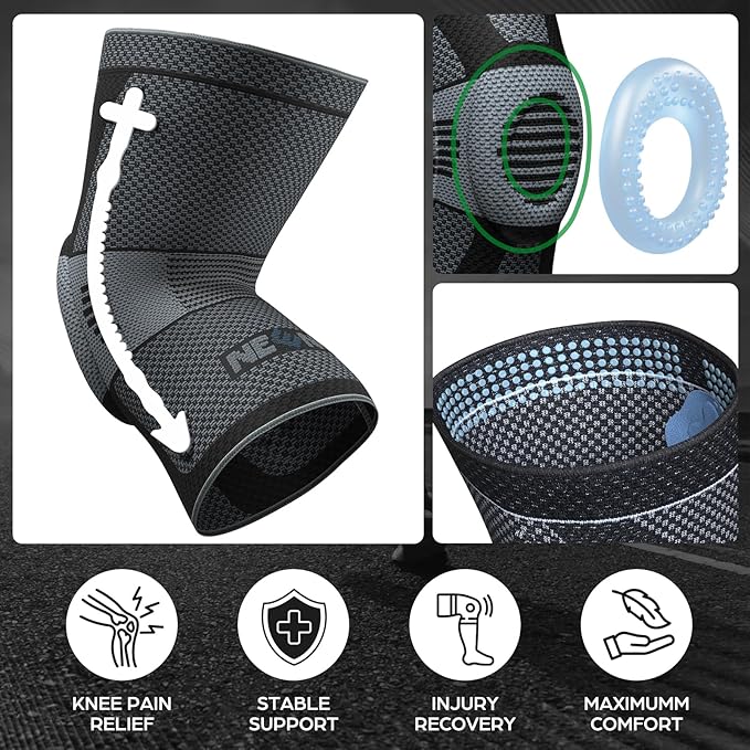 Back view of professional knee brace highlighting breathable air mesh fabric and joint stabilization