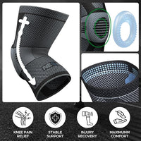 Back view of professional knee brace highlighting breathable air mesh fabric and joint stabilization