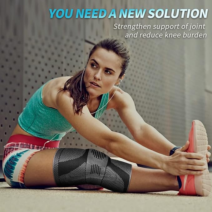Professional knee brace worn during running and workout for pain relief and knee support
