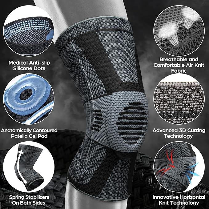 Side view of ergonomic professional knee brace showing adjustable compression and patella support