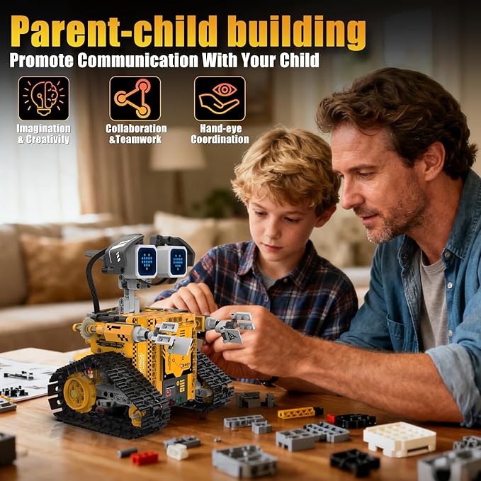 Programmable robot kit for kids with app control, building parts and interactive functions