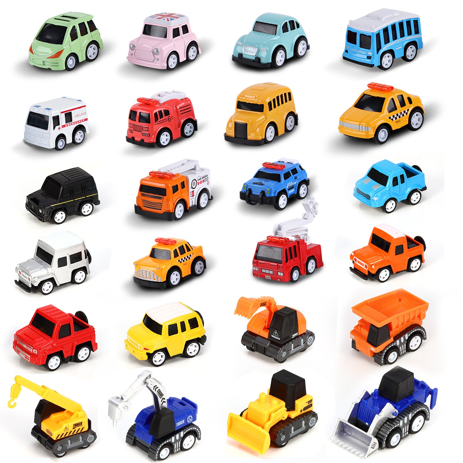 24 pcs pull back city cars and trucks toy set for kids