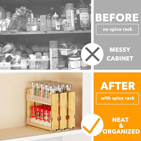 Pull out cabinet seasoning rack for spices and condiments