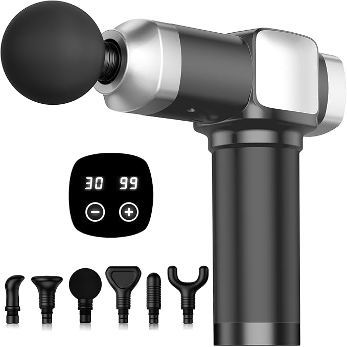 Deep tissue massage gun with 30 speed levels and ergonomic handheld design