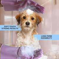 Puppy Grooming Gloves with Adjustable Wrist Strap for Bathing and Shampoo Scrubbing
