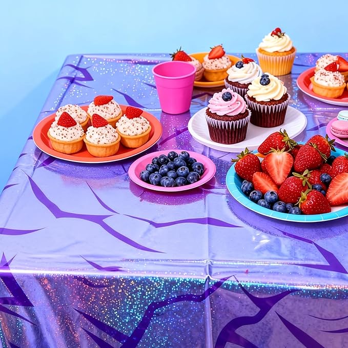 Purple birthday table cover for kids party and event decor