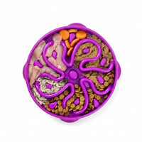 Purple dog feeding bowl with maze pattern