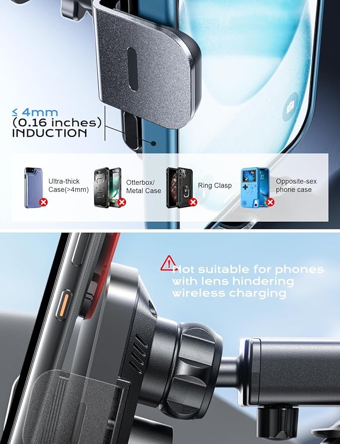 Qi wireless charger car mount for iPhone and Android