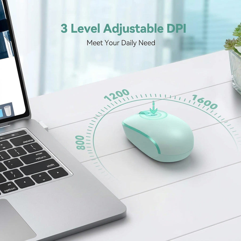 Quiet wireless computer mouse with USB receiver for laptop and PC