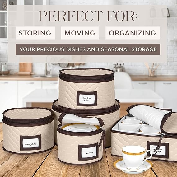 Quilted microfiber dish organizer for plates and saucers