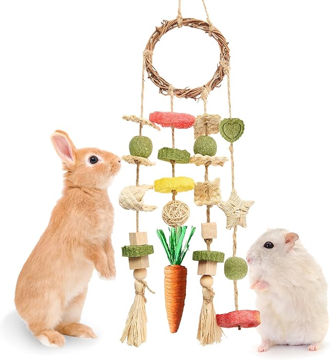 rabbit chew toy hanging rattan ring with snacks
