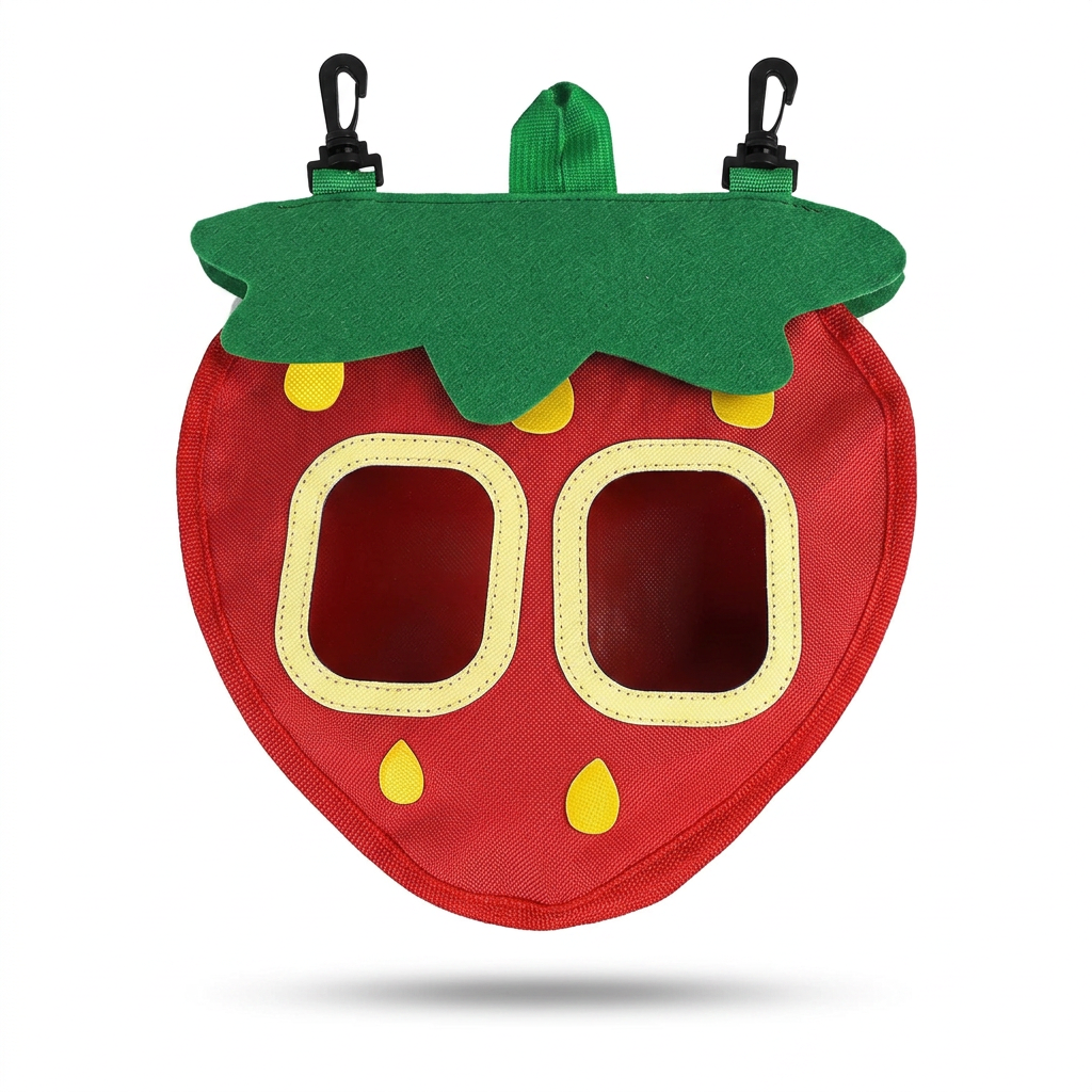 Rabbit Hay Feeder Bag for Cage with Strawberry Design, Hanging Timothy Hay Dispenser