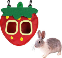 Rabbit Hay Feeder Bag for Cage with Strawberry Design, Hanging Timothy Hay Dispenser