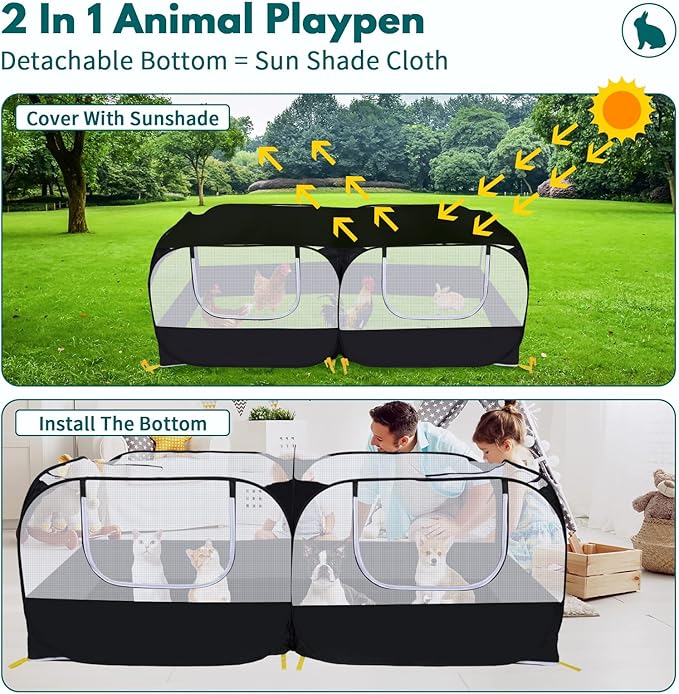 Rabbit Playpen with Breathable Mesh and Detachable Bottom for Easy Cleaning