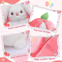 Transforming rabbit plush with zipper for cuddling
