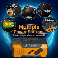 Portable radio with built-in LED flashlight turned on