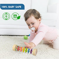 Rain stick toy beads close up wooden sensory toy for babies montessori learning toy