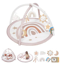 Rainbow baby play gym with soft padded mat and hanging sensory toys