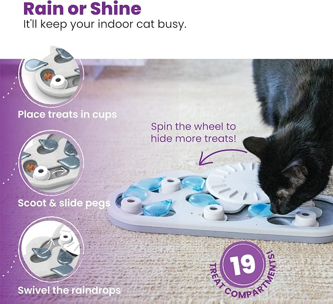 Rainy Day Puzzle Cat Toy with Interactive Treat Feeder Design