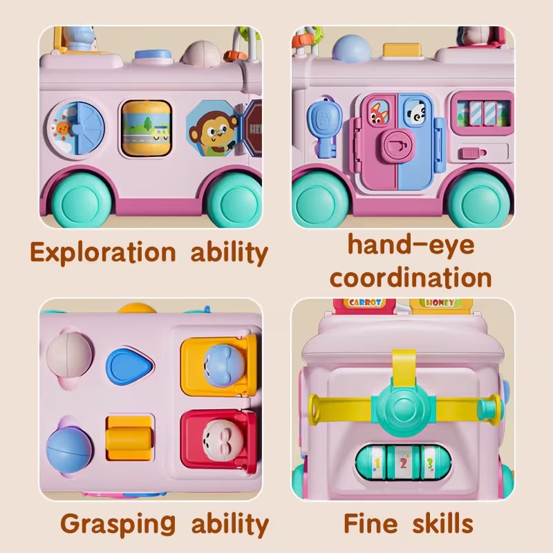 Random accessory color bus toy for toddler learning activities