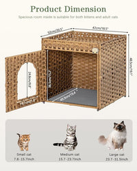 rattan cat house with litter mat and privacy fence