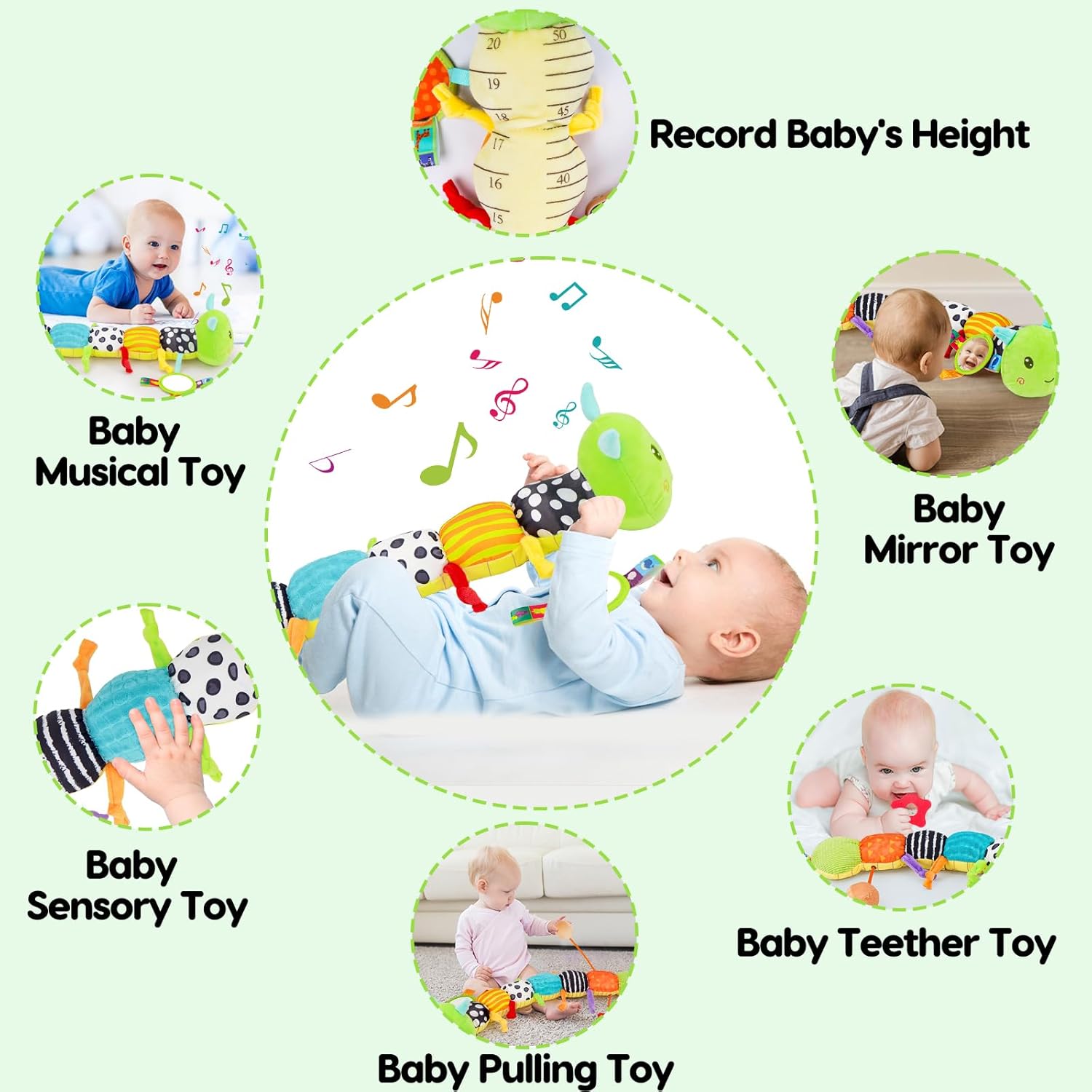 Rattle and mirror plush toy for early development and tummy time
