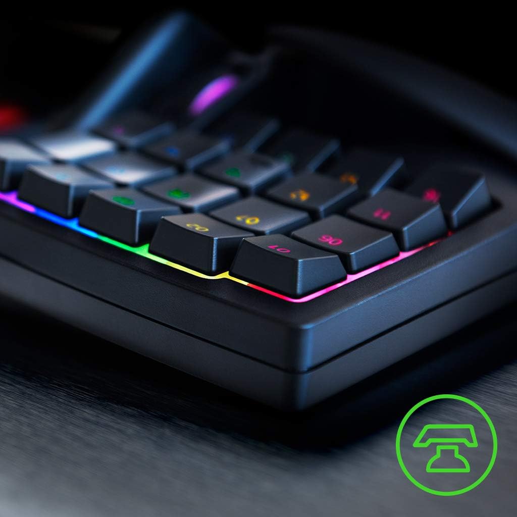 Razer Tartarus V2 one handed gaming keypad front angle with RGB lighting