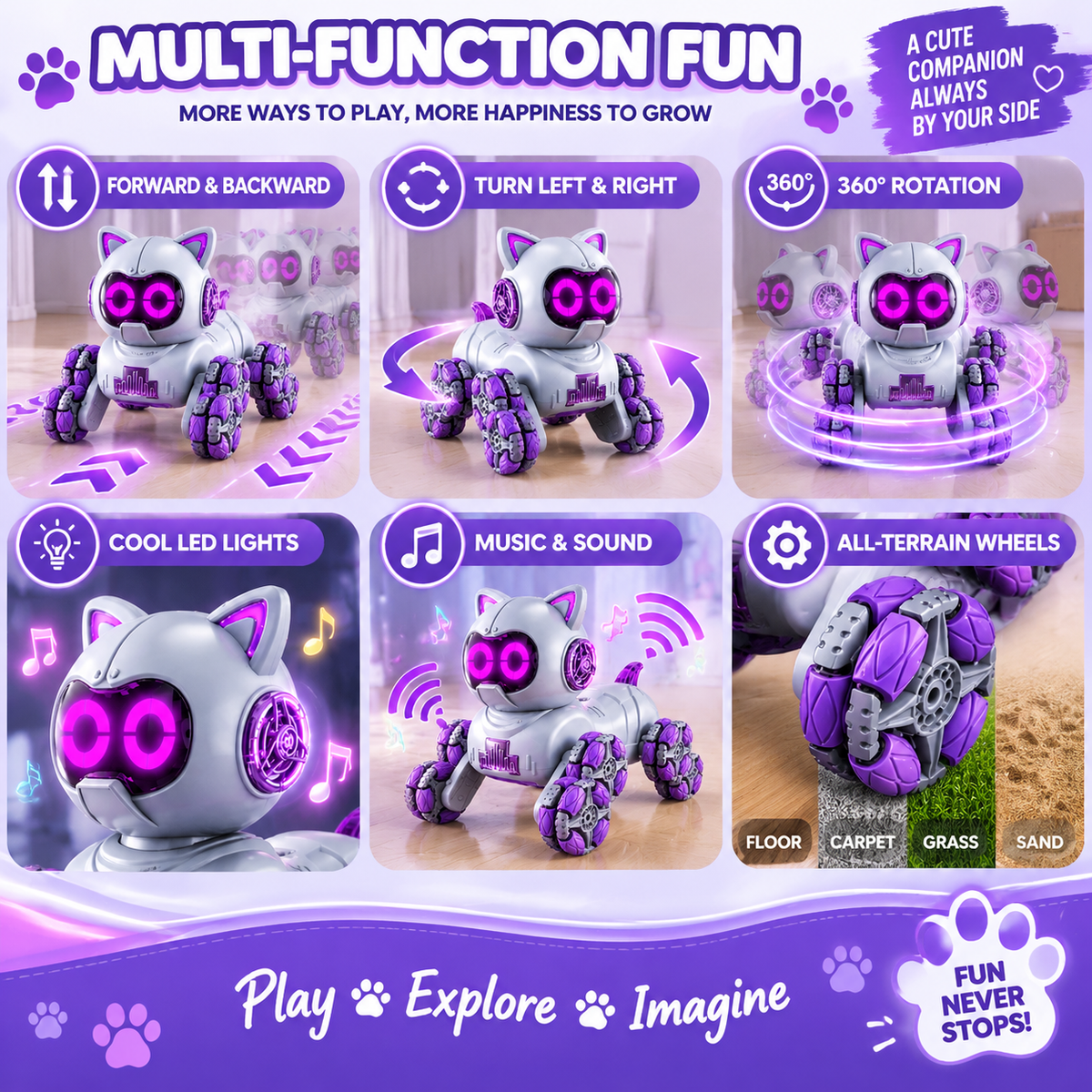 RC robot cat with wireless remote control