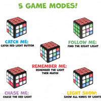 Reaction game cube for children with press-and-repeat gameplay