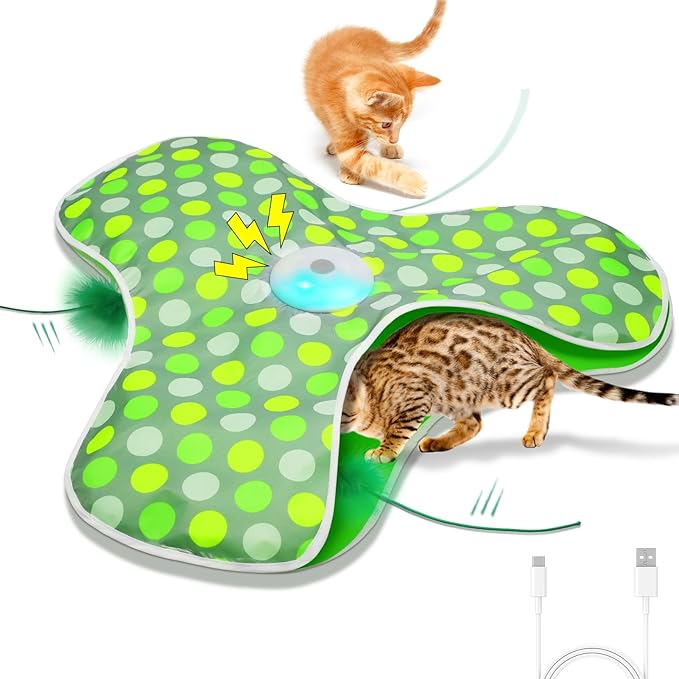 Touch Activated Cat Exercise Toy with Moving Feathers for Indoor Fun