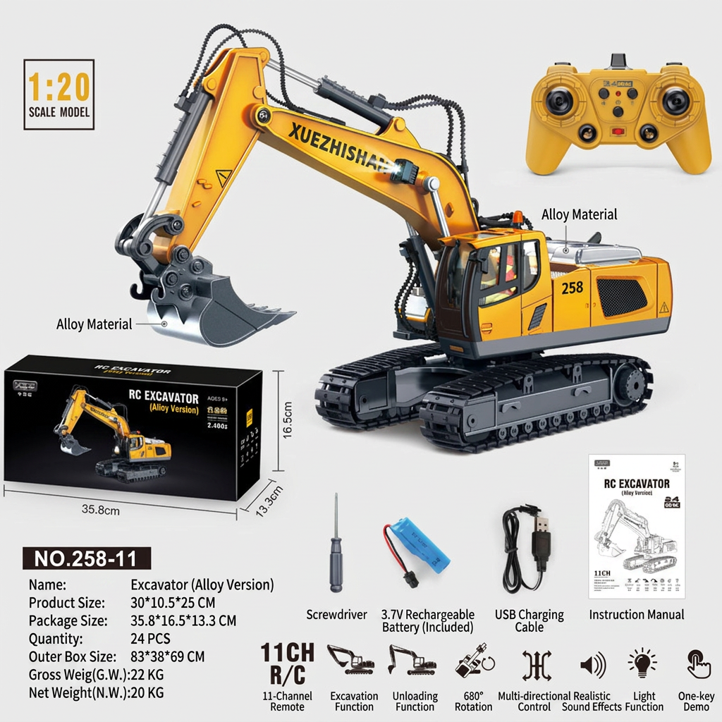 Realistic excavator remote control toy with digging function