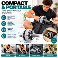 Detachable rebound ab roller with removable handles for compact storage.