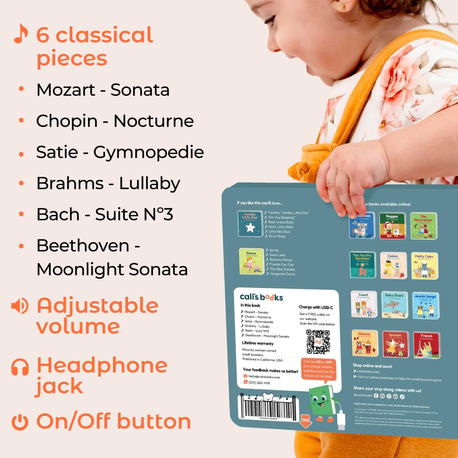 Rechargeable baby music book with USB-C charging feature