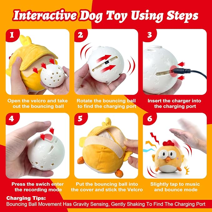 Rechargeable plush dog toy ball with motion and sound features