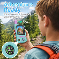 Rechargeable kids walkie talkies designed for indoor and outdoor adventure activities.