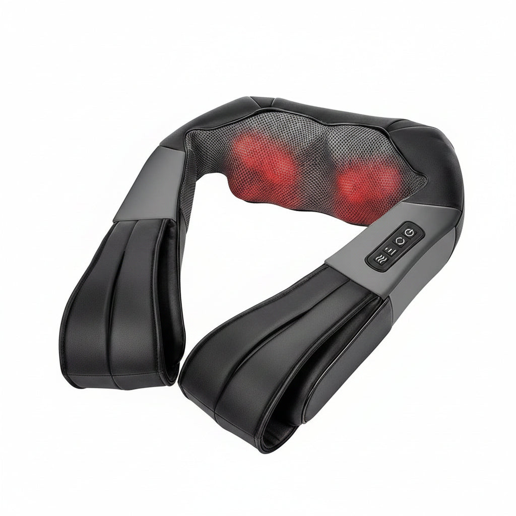 Rechargeable neck and back massager with rotating kneading nodes